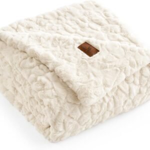 Faux Fur Throw Blanket, Reversible Wave Cream White