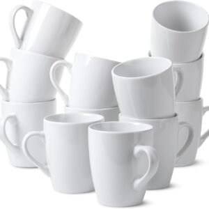 BTaT White Ceramic Mug Set, 12 Pack, 12oz