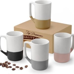 4 ceramic mugs, 16oz, microwave and dishwasher safe