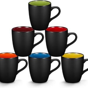 6 Pack 12oz Mugs Black Colorful inside