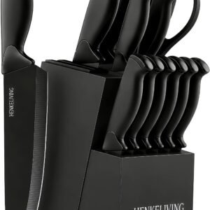 14-Piece Black Knife Block Set w/ Sharpener