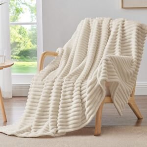 BEDELITE Ribbed Fleece Throw Blanket Beige 50x70
