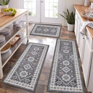 Boho Kitchen Rugs Set of 3 Non-Slip Washable