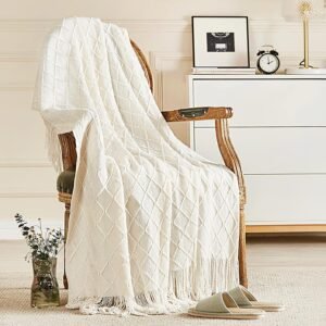 Off White Knitted Throw Blanket Couch Bed 50x60