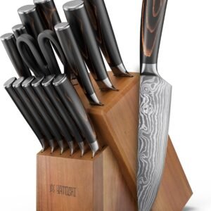 Yatoshi 15-Piece Stainless Steel Knife Set, Ergonomic Handle