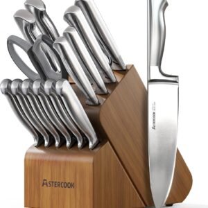 Astercook 15-Piece German Steel Knife Block Set