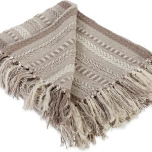DII Braided Striped Blanket Stone on Cream 50x60