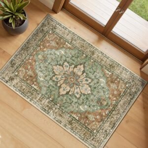 RELEANY Washable Area Rug 2'x3' Brick Brown Green